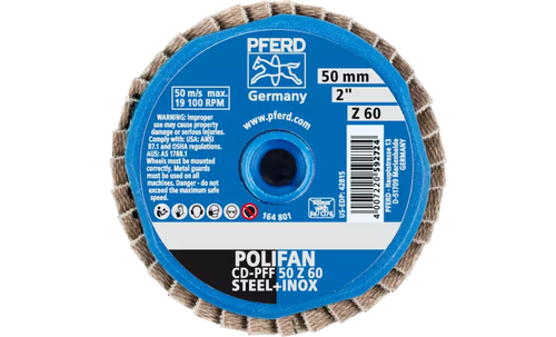 Pferd 42815 Mini Polifan Flap Disc | 2" Diameter | Zirconia Alumina 60 Grit | Type CD | Sold by Box of 10