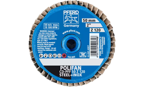 Pferd 42817 Mini Polifan Flap Disc | 2" Diameter | Zirconia Alumina 120 Grit | Type CD | Sold by Box of 10