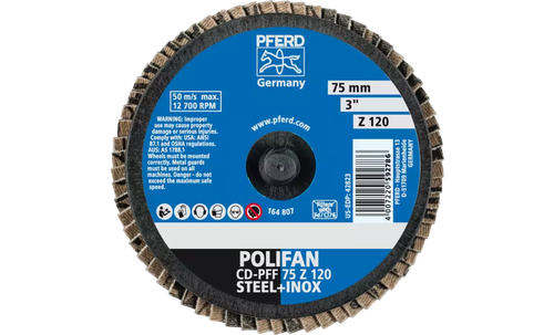 Pferd 42823 Mini Polifan Flap Disc  | 3" Diameter | Zirconia Alumina 120 Grit | Type CD | Sold by Box of 10