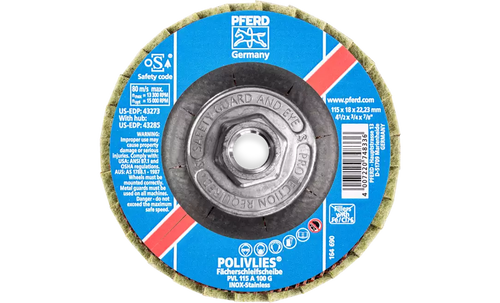 PFERD 43285 Polivlies Flap Disc | 5/8-11" Arbor Hole | 4-1/2" Diameter | Aluminum Oxide 100 Grit | Medium Grade | Sold by Box of 5 PFERD 43285 Polivlies Flap Disc | 5/8-11" Arbor Hole | 4-1/2" Diameter | Aluminum Oxide 100 Grit | Medium Grade | Sold by Box of 5