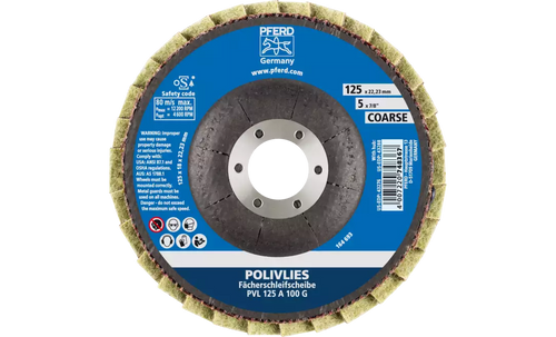 Pferd 43276 Polivlies Flap Disc | 5" Diameter | 7/8" Arbor Hole | Aluminum Oxide 100 Grit | Sold by Box of 5