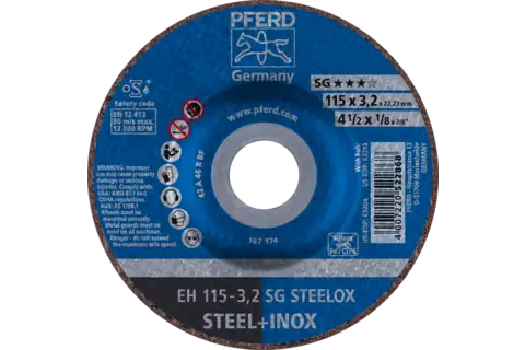 Pferd 63204 SG STEELOX Type 27 Cut-Off Wheel | 4-1/2" Diameter | 7/8" Arbor Hole | 1/8" Thickness | Sold by Box of 25
