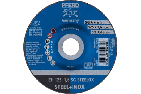 Pferd 63168 SG STEELOX Type 27 Cut-Off Wheel | 5" Diameter | 7/8" Arbor Hole | .045" Thickness | Sold by Box of 25