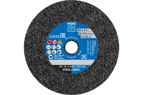 Pferd 69317 SG STEELOX Type 1 Cut-Off Wheel | 3" Diameter | 3/8" Arbor Hole | 1/8" Thickness | Sold by Box of 50