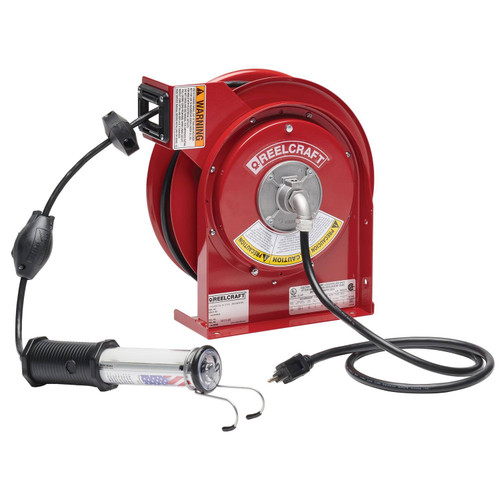 Reelcraft L 4050 163 10 Heavy Duty Light Cord Reel | 125 Volt / 13 Amp | 50 Ft. Cable Length | Led