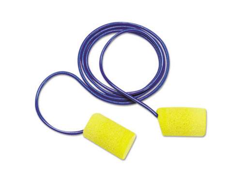 3M 311-4101 E-A-R Classic Metal Detectable with Cord Earplugs | Cylinder Shape | Polymer Foam | Yellow | Box of 200 Pairs