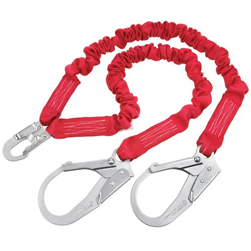 3M 1340161 PRO Stretch Shock Absorbing Lanyard | Abrasion Resistant | Self-Locking Snap Hook | 310 lb Load Capacity | Rebar Hook | 2 Legs | Red