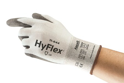 Ansell HyFlex 11-644-11 Light Cut-Resistant Gloves | Polyurethane Coating | Knit-Wrist Cuff | White/Gray | 11 Size | Box of 12 Pairs