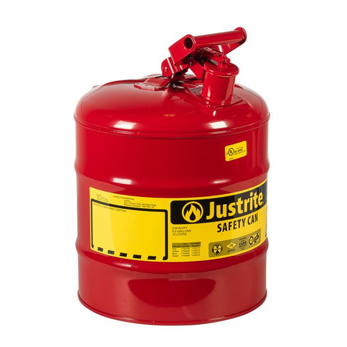 Justrite 7150100 Type I Flame Arrester Steel Safety Can for Flammables | 5 Gallon Capacity | 11-1/2" Diameter | Red
