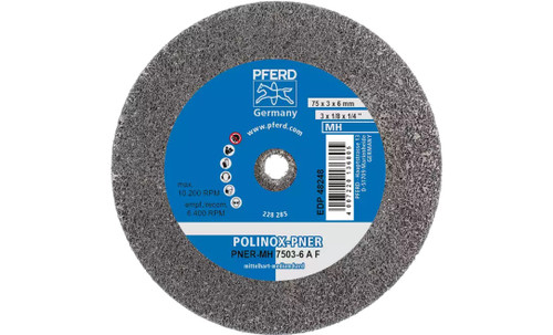 Pferd 48248 3" x 1/8" Non Woven Polinox Unitized Wheel | 10,200 Max. RPM | Aluminum Oxide Fine Grit | Medium Hard | 6AF