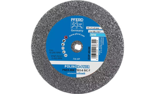 Pferd 48246 3" x 1/8" Non Woven Polinox Unitized Wheel | 10,200 Max. RPM | Silicon Carbide Fine Grit | Medium Soft | 3SF