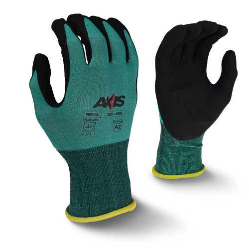 Radians RWG533XS AXIS A2 Cut Protection Work Gloves | Foam Nitrile Palm | Green | X-Small Size | Case of 10 Boxes of 12 Pairs in Each Box