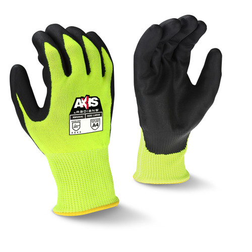 Radians RWG564S AXIS A4 Cut Protection Work Gloves | Foam Nitrile Palm | Hi-Vis Lime | Small Size | Case of 10 Boxes of 12 Pairs in Each Box