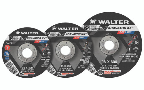 Walter Surface Technologies 08X902 XCAVATOR XX 1/8" Type 27 Angle Grinder Grinding Wheel | 7/8" Arbor Hole | 9" Diameter | Sold by Box of 10 Walter Surface Technologies 08X902 XCAVATOR XX 1/8" Type 27 Angle Grinder Grinding Wheel | 7/8" Arbor Hole | 9" Diameter | Sold by Box of 10
