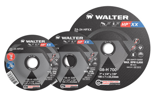Walter Surface Technologies 08H455 HP XX 1/4" Type 27S Angle Grinder Grinding Wheel | 5/8" - 11 (Metal Hub) Arbor Hole | 4-1/2" Diameter | Sold by Box of 10 Walter Surface Technologies 08H455 HP XX 1/4" Type 27S Angle Grinder Grinding Wheel | 5/8" - 11 (Metal Hub) Arbor Hole | 4-1/2" Diameter | Sold by Box of 10