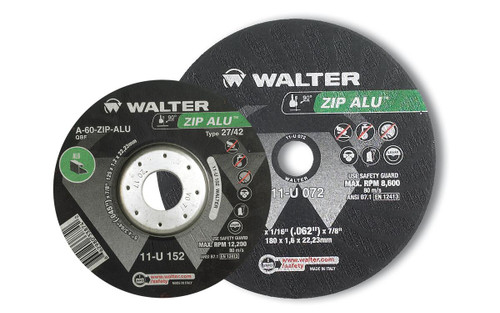 Walter Surface Technologies 11U142 ZIP ALU 3/64" Type 27 Angle Grinder Cut-Off Wheel | 7/8" Arbor Hole | 4-1/2" Diameter | Sold by Box of 25 Walter Surface Technologies 11U142 ZIP ALU 3/64" Type 27 Angle Grinder Cut-Off Wheel | 7/8" Arbor Hole | 4-1/2" Diameter | Sold by Box of 25