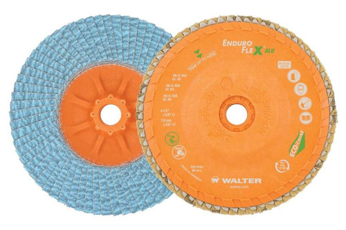 Walter Surface Technologies 06U456 ENDURO-FLEX ALU Flap Disc | 5/8" - 11 Arbor Hole | 4-1/2" Diameter | 13300 Max. RPM | Zirconia Alumina 60 Grit | Sold by Box of 10 Walter Surface Technologies 06U456 ENDURO-FLEX ALU Flap Disc | 5/8" - 11 Arbor Hole | 4-1/2" Diameter | 13300 Max. RPM | Zirconia Alumina 60 Grit | Sold by Box of 10