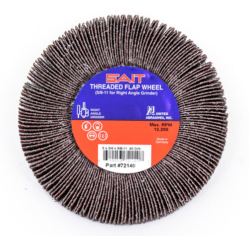 United Abrasives SAIT 72130 5/8-11 Threaded Flap Wheel | 4-1/2" Diameter | 3/4" Thickness | 40 Grit | 13,300 Max RPM | Sold by Pack of 5