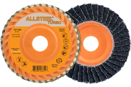 Allsteel 15Y504 ALLSTEEL TURBO ALU Flap Disc | Type 27 | 5" Diameter | 7/8" Arbor Hole | Zirconia Alumina 40 Grit | Sold by Box of 10