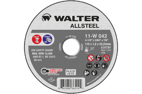 Allsteel 11W162 Cut-Off Wheel | Type 27 | 6" Diameter | 1/16" Thickness | 7/8" Arbor Hole | A-30 Grade | Sold by Box of 25