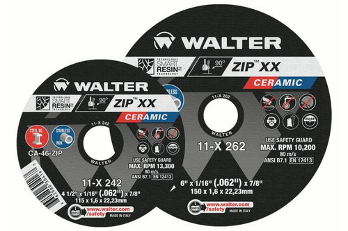 Walter Surface Technologies 11X272 ZIP XX Cut-Off Wheel | Type 1 | 7" Diameter | 5/64" Thickness | 7/8" Arbor Hole | CA-46 Grade | Sold by Box of 25