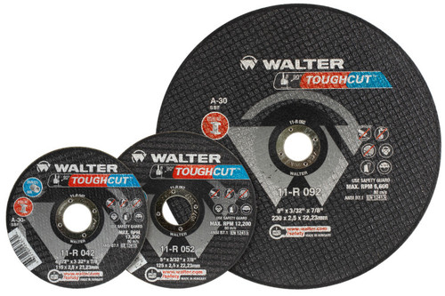 Walter Surface Technologies 11R092 TOUGHCUT Cut-Off Wheel | Type 1 | 9" Diameter | 3/32" Thickness | 7/8" Arbor Hole | A-30 Grade | Sold by Box of 25