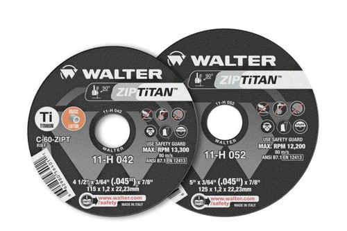 Walter Surface Technologies 11H052 ZIP TiTAN Cut-Off Wheel | Type 1 | 5" Diameter | 3/64" Thickness | 7/8" Arbor Hole | C-60 Grade | Sold by Box of 25