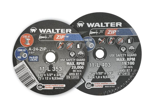 Walter Surface Technologies 11L433 ZIPCUT Cut-Off Wheel | Type 1 | 4" Diameter | 1/4" Thickness | 3/8" Arbor Hole | A-24 Grade | Sold by Box of 25