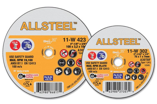 Allsteel 11W423 Mini Cut-Off Wheel | Type 1 | 4" Diameter | 1/8" Thickness | 3/8" Arbor Hole | A-46 Grade | Sold by Box of 25