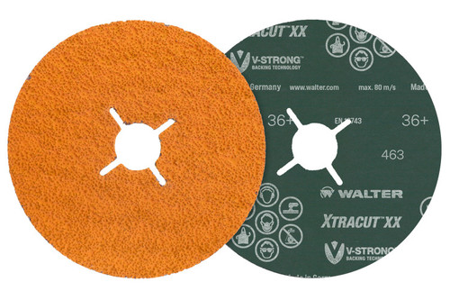 Walter Surface Technologies 15N606 XTRACUT XX Sanding Disc | 7/8" Arbor Hole | 6" Diameter | Ceramic 60+ Grit | Sold by Box of 25