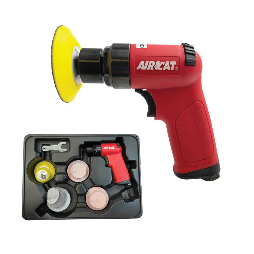 Aircat Pneumatic Tools 6315-K Mini Orbital Sander Kit | 2 & 3 Pad Size | 16000 RPM | | Handle Exhaust
