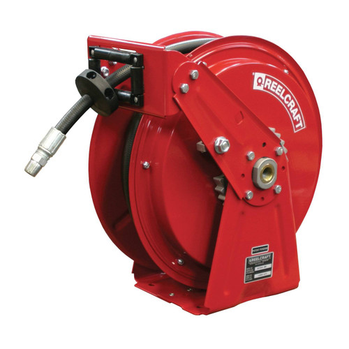 Reelcraft DP7650 OHP Heavy Duty Dual Pedestal Hose Reel | 3/8 in. Hose Diameter | 50 Ft. Hose Length | 4,800 Max PSI