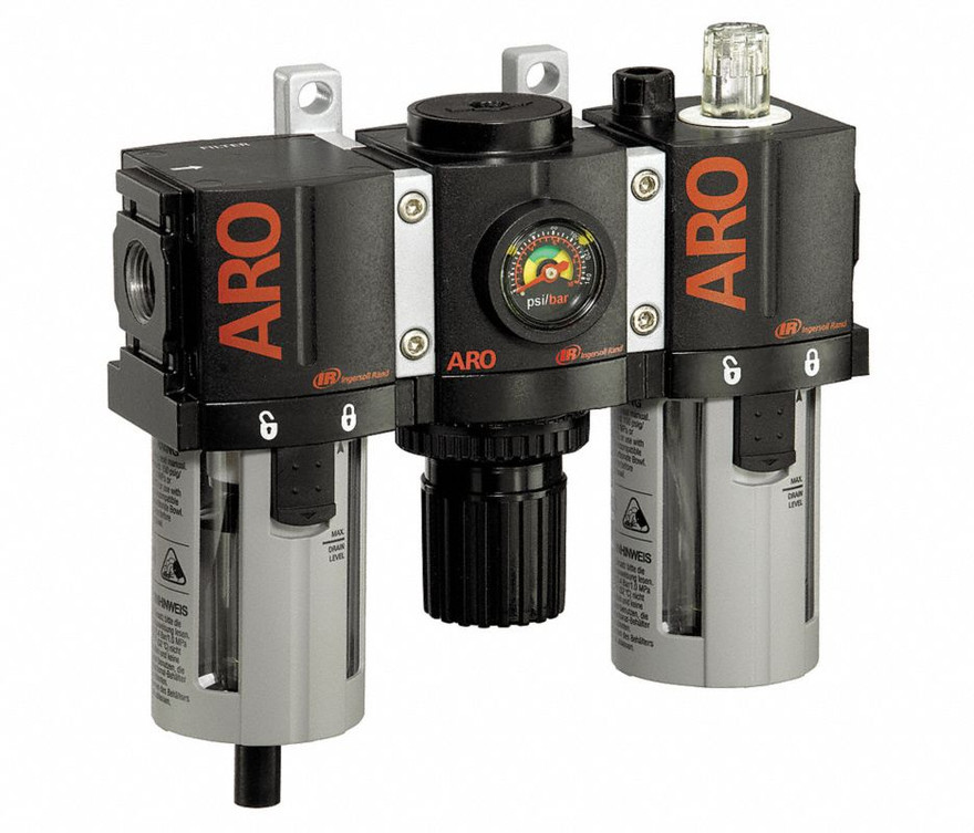 ARO C38221-810 3-Piece FRL Combination Unit | 1500 Series | 1/4" NPT Port Size | Relieving | Metal Bowl with Sight Glass | 61 SCFM
