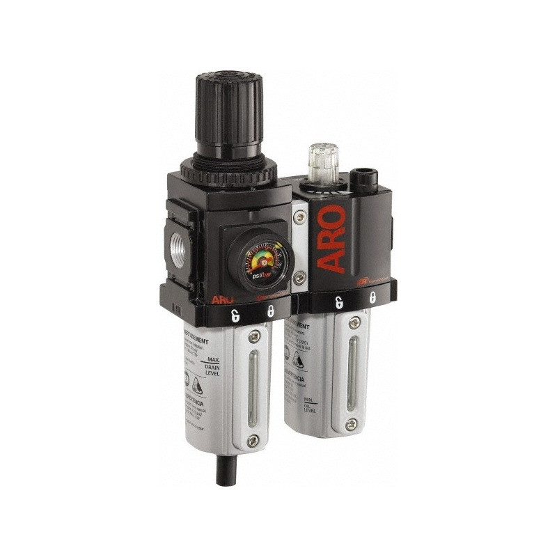 ARO C38121-600 2-Piece FRL Combination Unit | 1000 Series | 1/4" Port Size | Relieving | Polycarbonate Bowl with Gauge | 44 SCFM