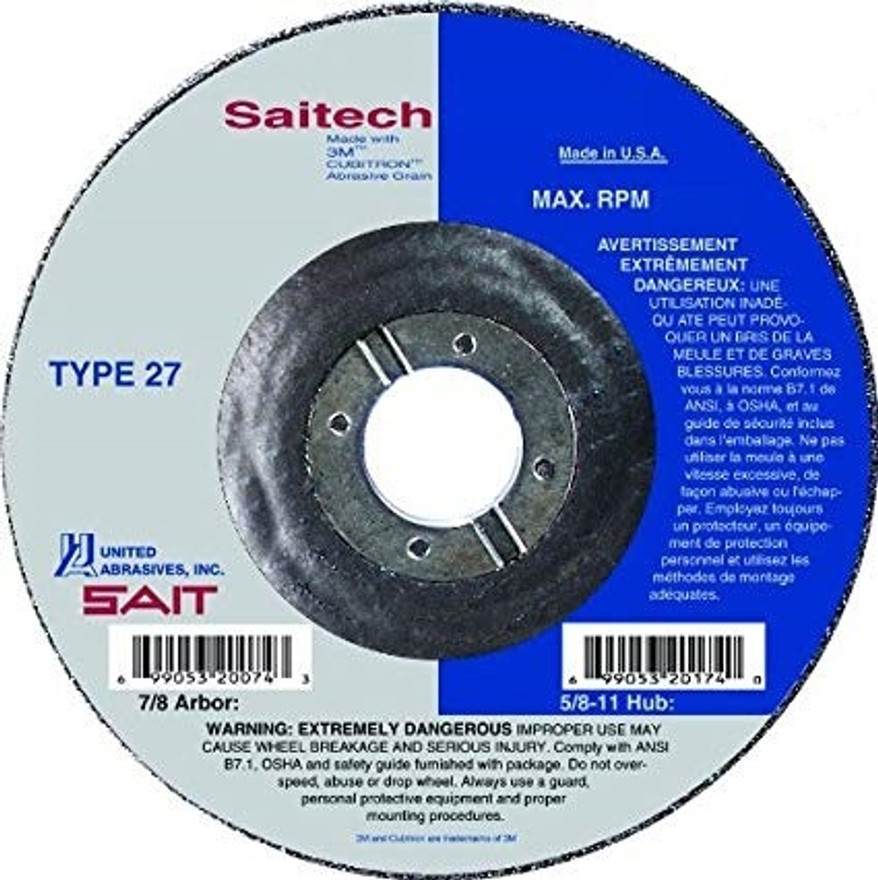 United Abrasives 1/4" Type 27 Ceramic Grinding Wheel | 20049 | 9" Diameter