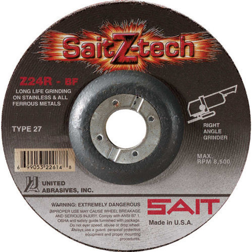 United Abrasives 1/4" Type 27 Zirconium Grinding Wheel with Hub | 22612 | 5" Diameter
