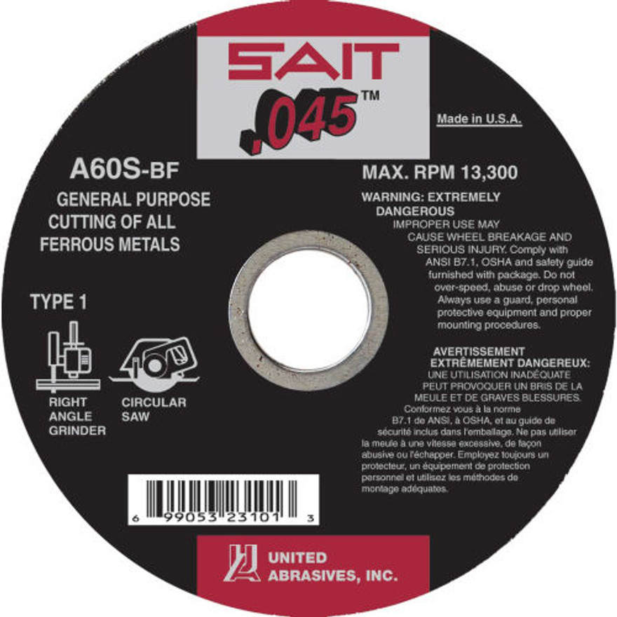 United Abrasives .045" Type 1 General Purpose Cut-Off Wheel | 23099 | 4" Diameter