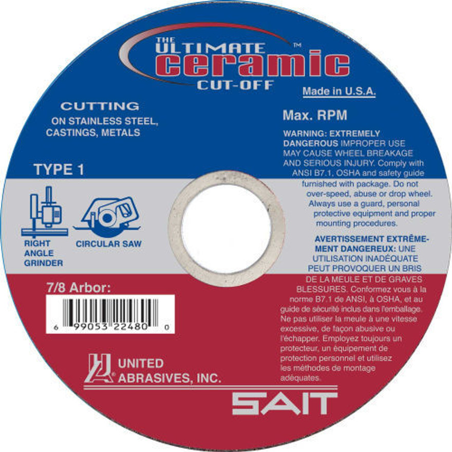 United Abrasives .045" Type 1 Ultimate Ceramic Cut-Off Wheel | 22481 | 5" Diameter