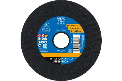 PFERD 63551 PSF STEELOX Type 1 Cut-Off Wheel | 5" Diameter | 7/8" Arbor Hole | .045" Thickness | Sold by Box of 25