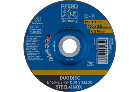 Pferd 63335 PSF DUODISC STEELOX Type 27 Cut-Off Wheel | 6" Diameter | 7/8" Arbor Hole | 1/8" Thickness | Sold by Box of 10