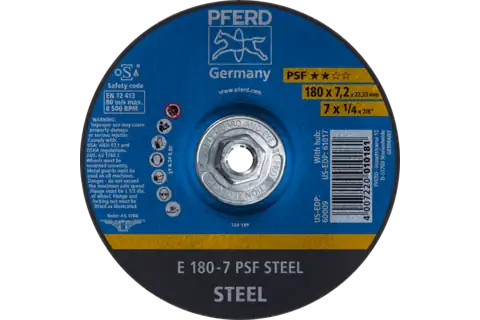 Pferd 60017 PSF STEEL Type 27 Grinding Wheel | 7" Diameter | 5/8-11" Arbor Hole | 1/4" Thickness | Sold by Box of 10
