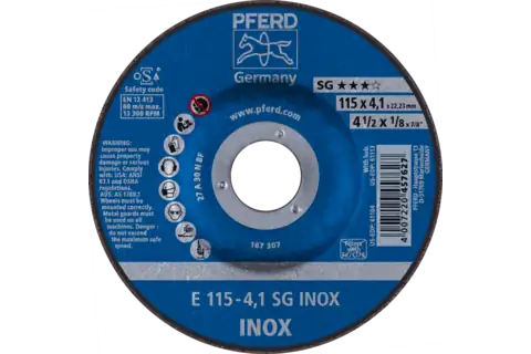 Pferd 61104 SG INOX Type 27 Grinding Wheel | 4-1/2" Diameter | 7/8" Arbor Hole | 1/8" Thickness | Sold by Box of 10