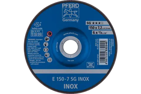 Pferd 61107 SG INOX Type 27 Grinding Wheel | 6" Diameter | 7/8" Arbor Hole | 1/4" Thickness | Sold by Box of 10