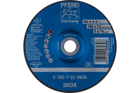 Pferd 61108 SG INOX Type 27 Grinding Wheel | 7" Diameter | 7/8" Arbor Hole | 1/4" Thickness | Sold by Box of 10