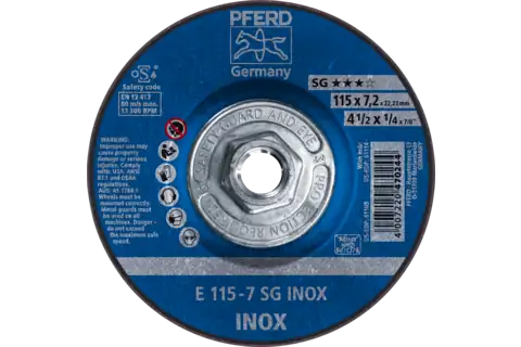 Pferd 61114 SG INOX Type 27 Grinding Wheel | 4-1/2" Diameter | 5/8-11" Arbor Hole | 1/4" Thickness | Sold by Box of 10