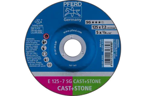 Pferd 61502 SG CAST + STONE Type 27 Grinding Wheel | 5" Diameter | 7/8" Arbor Hole | 1/4" Thickness | Sold by Box of 10