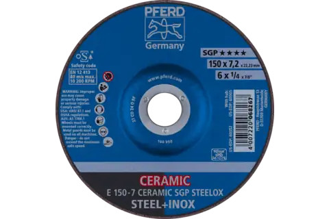 Pferd 60057 CERAMIC SGP STEELOX Type 27 Grinding Wheel | 6" Diameter | 7/8" Arbor Hole | 1/4" Thickness | Sold by Box of 10