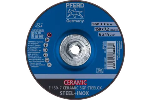 Pferd 60065 CERAMIC SGP STEELOX Type 27 Grinding Wheel | 6" Diameter | 5/8-11" Arbor Hole | 1/4" Thickness | Sold by Box of 10