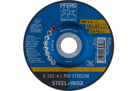 Pferd 63411 PSF STEELOX Type 27 Grinding Wheel | 5" Diameter | 7/8" Arbor Hole | 1/8" Thickness | Sold by Box of 10