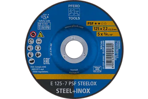 Pferd 61003 PSF STEELOX Type 27 Grinding Wheel | 5" Diameter | 7/8" Arbor Hole | 1/4" Thickness | Sold by Box of 10